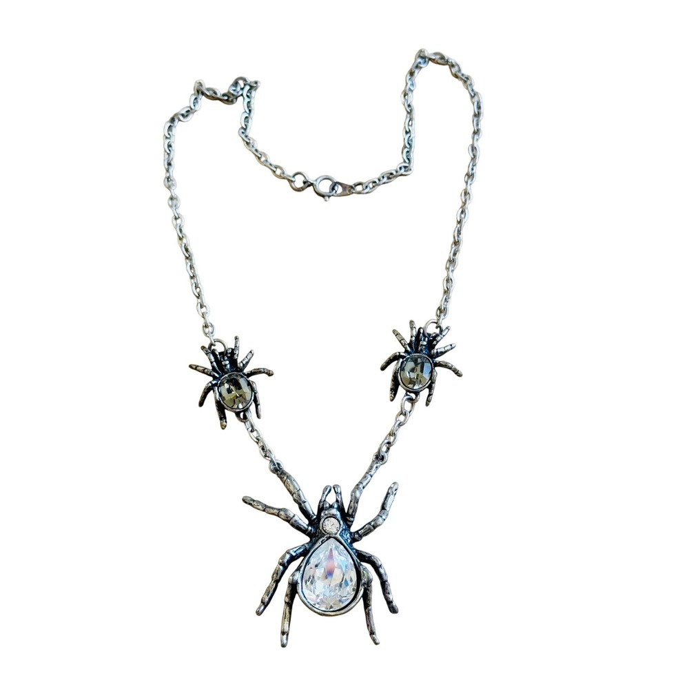 Alchemy Gothic P411 Spidraphile Spider Necklace Crystal Rhinestone England 17.5"